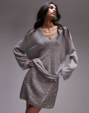 Topshop paljett mikro mini i silvergrå