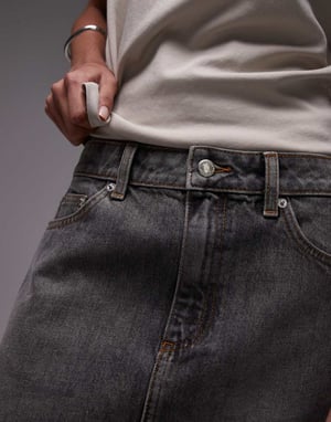 Topshop denimkjol i vintagegrått med pelmetdesign