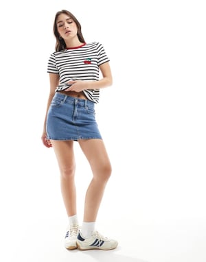 ENDAST denim mini kjol i ljus tvättad blå