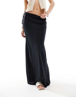 ASOS DESIGN linneblandning sned maxi kjol i svart