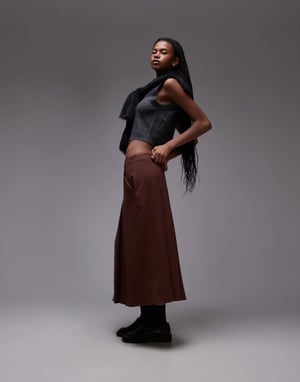 Topshop boxfalld midi kjol i brun