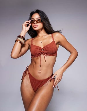 Boux Avenue amalfi stripe texture balcontte underwire bikini top in rust