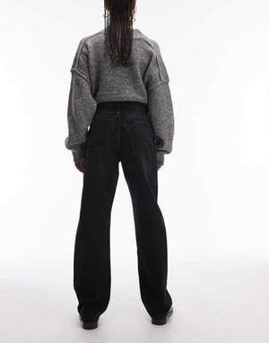 Topshop Kort hög midja rak jeans i tvättad svart