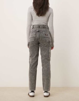 Dickies ellendale straight fit denim jeans in washed light grey