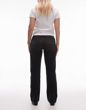 Topshop Hourglass Kort högmidjad rak jeans i tvättad svart