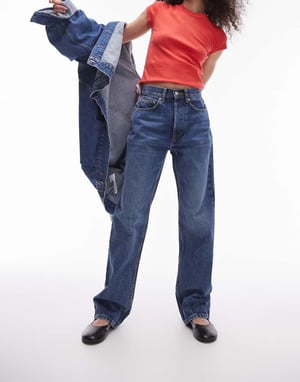 Topshop Kort high rise straight jean in mid blue