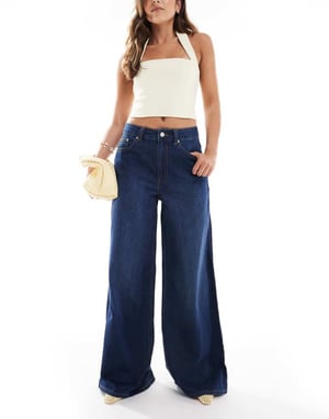 ASOS DESIGN wide leg jean in rinse - NAVY