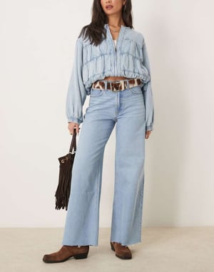 Abercrombie & Fitch hög midja vida jeans i ljusblå tvätt
