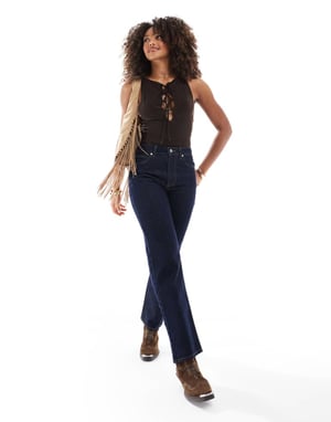 Miss Selfridge tie front bodysuit in chocolate
