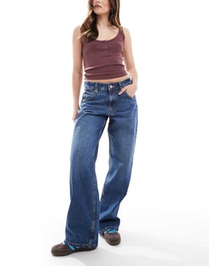 ASOS DESIGN lågt skurna baggy jeans i mörkblå