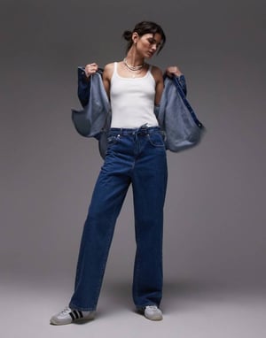 Lacoste co-ord baggy fit denim jeans in midwash blue with contrast stitching