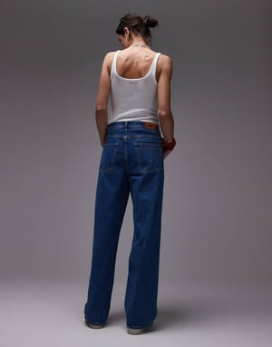 Lacoste co-ord baggy fit denim jeans in midwash blue with contrast stitching