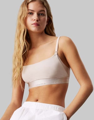 Calvin Klein Maternity Modern Cotton lightly lined scoop bralette with metallic logo taping in cream
