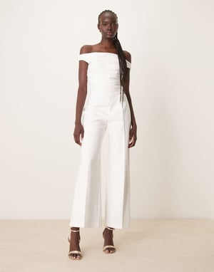 Abercrombie & Fitch off the shoulder draped jumpsuit in off white