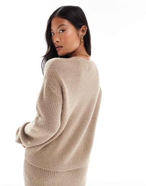 Vero Moda Petite fluffy jumper co-ord in beige