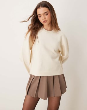 Gina Tricot crew neck knitted sweater with wide sleeves in cream