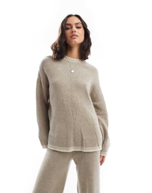 ONLY knitted mock neck jumper co-ord with stitch hem detail in beige