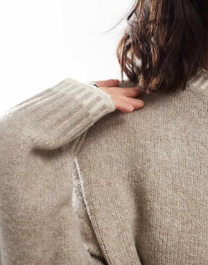 ONLY knitted mock neck jumper co-ord with stitch hem detail in beige