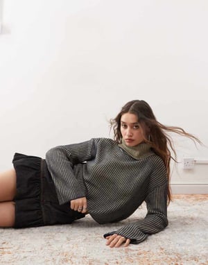 Noisy May roll neck ribbed jumper in washed grey