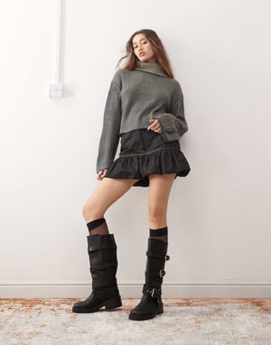 Noisy May roll neck ribbed jumper in washed grey