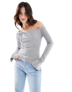 Cotton On everfine asymmetric long sleeve pullover knit in grey marle