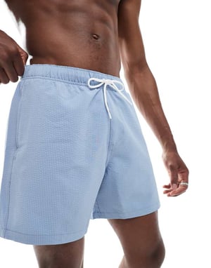 Hollister 6\\" swim sweersucker short in light blue"