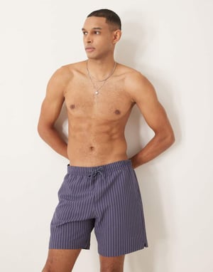 Abercrombie & Fitch 7 inch drawstring swimming trunks in navy stripe
