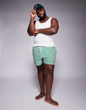 ASOS DESIGN seersucker stripe swim shorts in short length in green