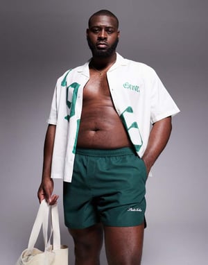 ASOS DESIGN swim shorts in mid length with embroidery in green