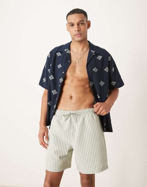 Abercrombie & Fitch 7 inch drawstring swimming trunks in olive