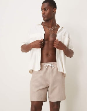 Abercrombie & Fitch 7 inch drawstring swimming trunks in tan