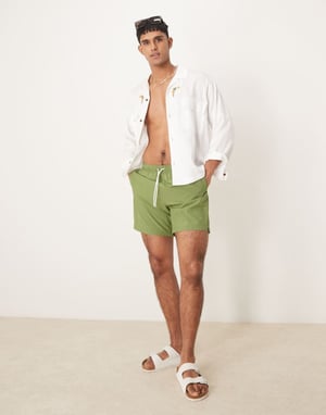 Abercrombie & Fitch 7 inch drawstring swimming trunks in green stripe