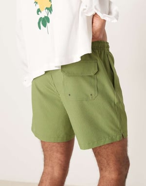 Abercrombie & Fitch 7 inch drawstring swimming trunks in green stripe