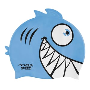 Boys Girls Piranha Patterned Swimming Cap | Silicone 3D Print Easy Fit Swim Cap