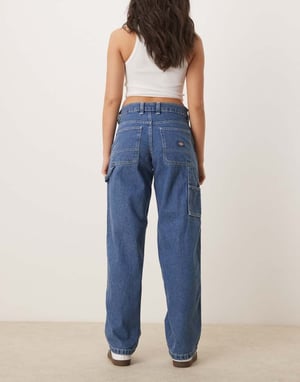 Dickies stevensville loose fit carpenter denim jeans in classic blue
