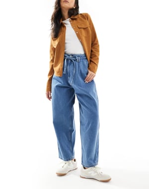 ASOS DESIGN ballongjeans med knytbälte i ljus mellanblå
