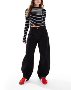 Miss Selfridge barrel leg jean in black