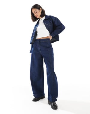 ASOS DESIGN barrel leg jean with tab detail in indigo co-ord