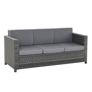 4goodz Poly-rotan bank met kussens 3-zits loungebank tuin grijs