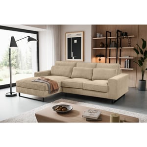 Furnilux Bolivia l-vormige bank links beige | modieuze corduroy woonbank