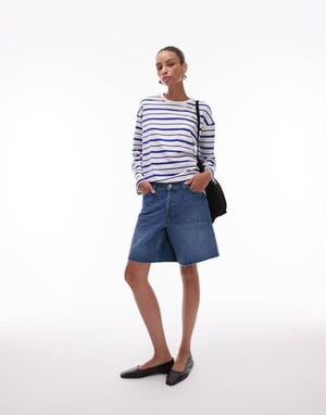 Topshop denim loose fit jort in mid blue