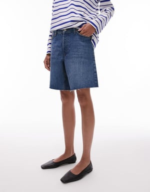 Topshop denim loose fit jort in mid blue