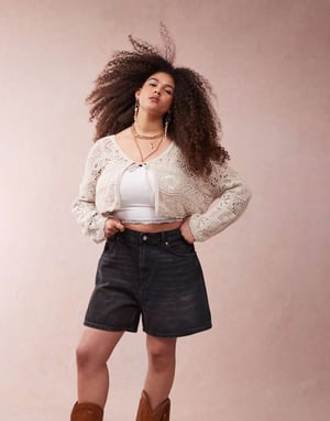 ASOS DESIGN Curve denim dad short in wash black