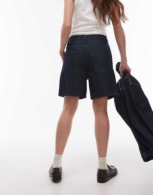 Topshop denim loose fit jort in dark blue stripe