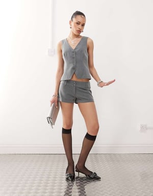Motel rivo tailored shorts co-ord in pinstripe grey