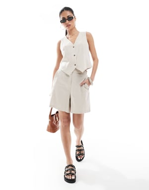 Vero Moda linen touch tailored shorts co-ord in stone