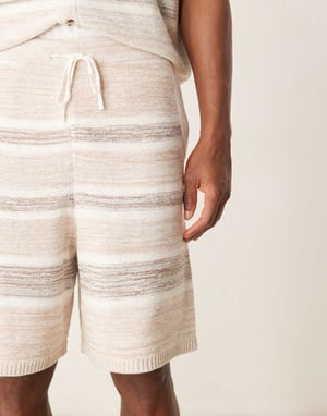 ASOS DESIGN oversized knitted space dye shorts co-ord in beige