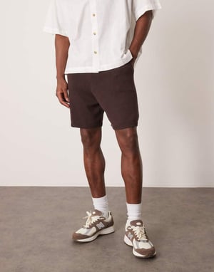 ASOS DESIGN oversized midviktsstickade bomullsshorts set i brunt