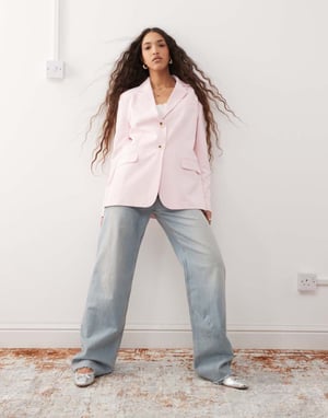 Miss Selfridge essential oversized blazer in pastel pink