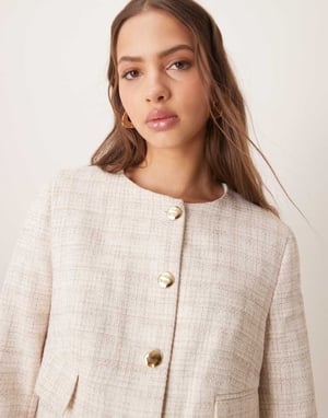 ASOS DESIGN boucle boxy blazer co-ord in off white